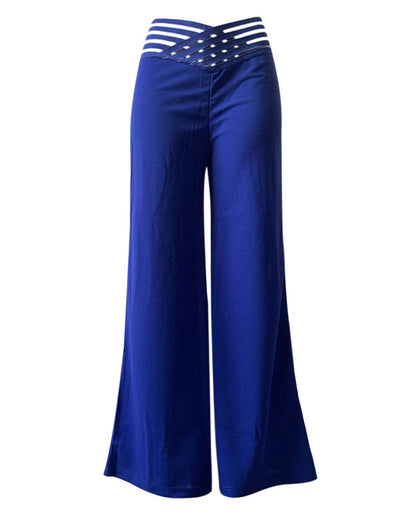 Cut-Out Belt High-Waisted Casual Wide-Leg Pants