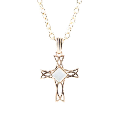 Barse The Light White Mother of Pearl Cross Pendant Golden Necklace