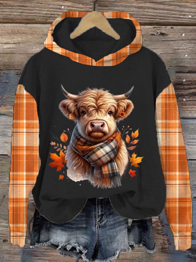 Women's Western Highland Cow Print Hooded Sweatshirt