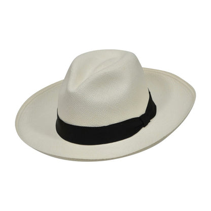 Genuine Panama Hat - Black Band - Wide Brim Classic Summer Fedora - White Toquilla Straw - Handwoven in Ecuador - GPH - HatBox Included-FREE SHIPPING