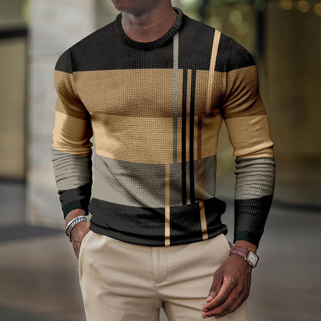 LONG SLEEVE FASHION CONTRAST COLOR ROUND NECK MEN'S TOP