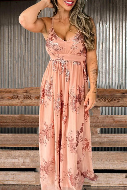 Beautiful Beach Wedding Guest Sequin Maxi Dress