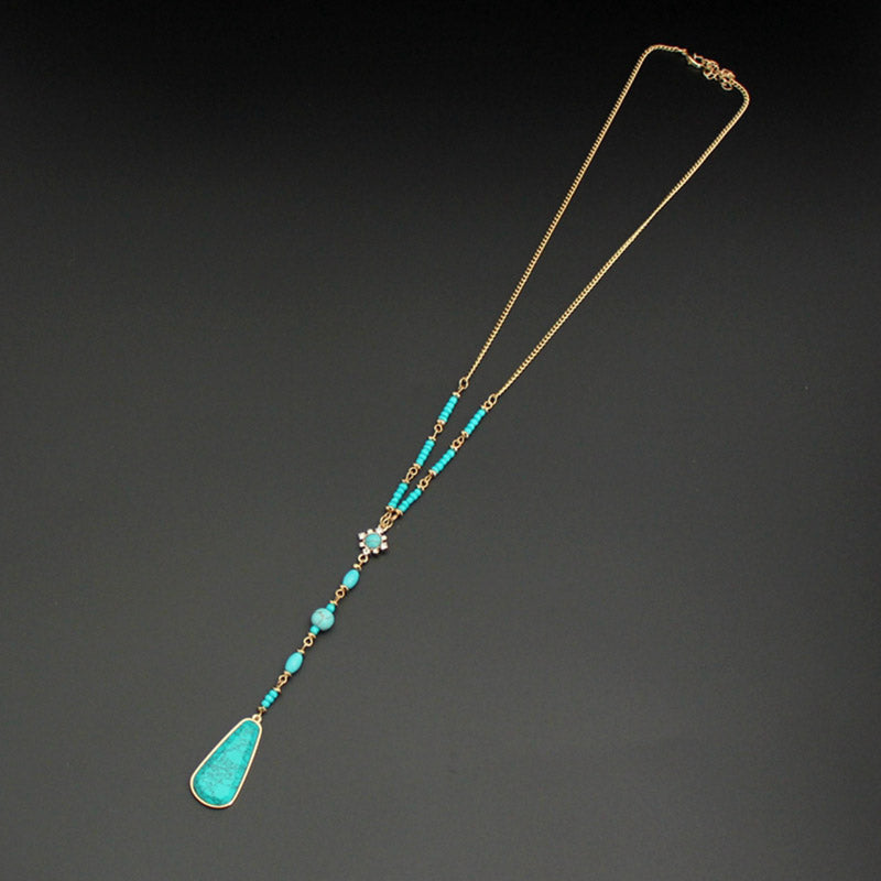 Classic Turquoise Long Beaded Necklace