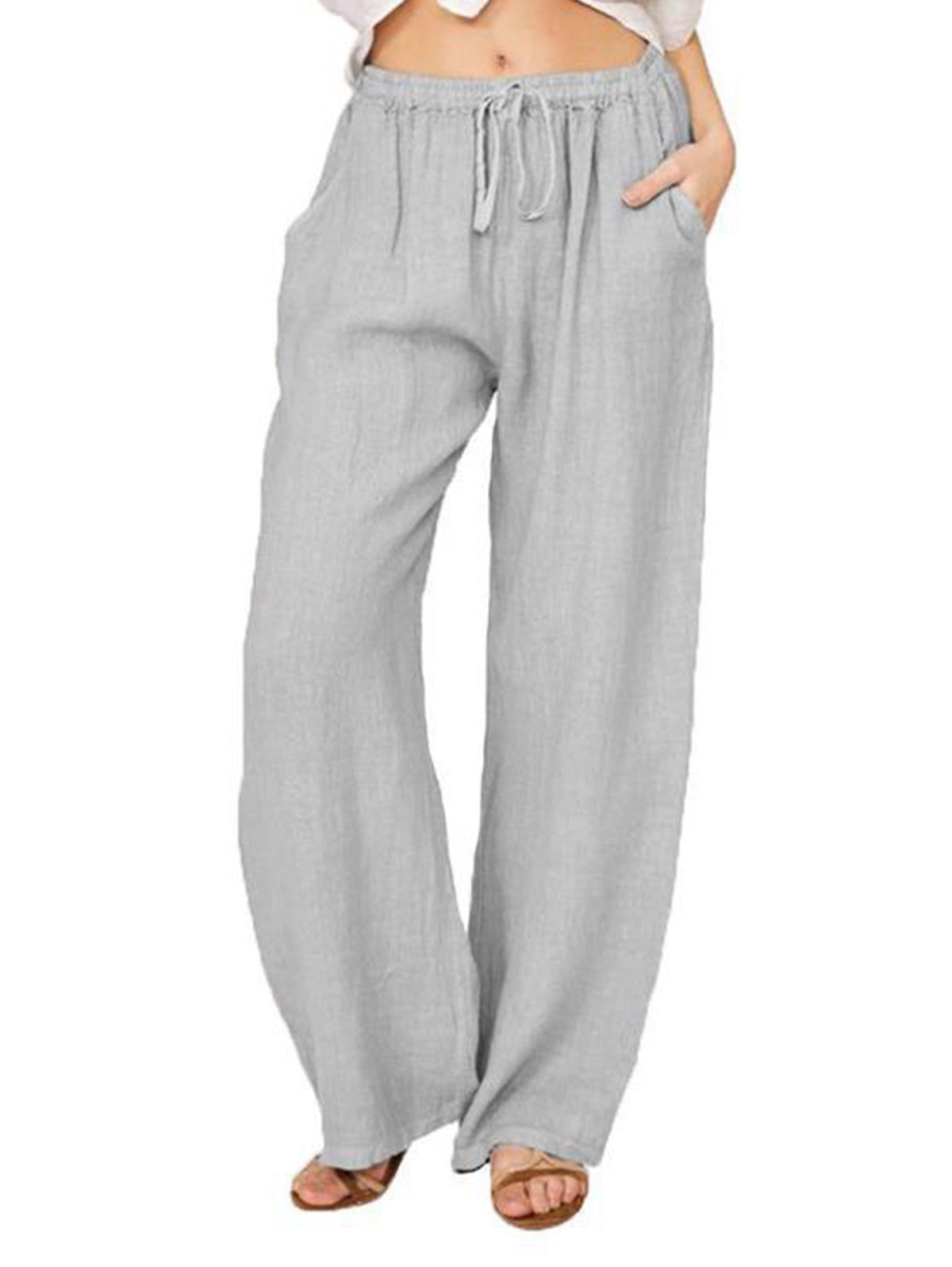 Casual Plain Drawstring Elastic Waist Straight Leg Pants