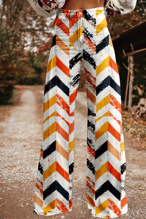 Retro Western Aztec Print Wide Leg Trousers