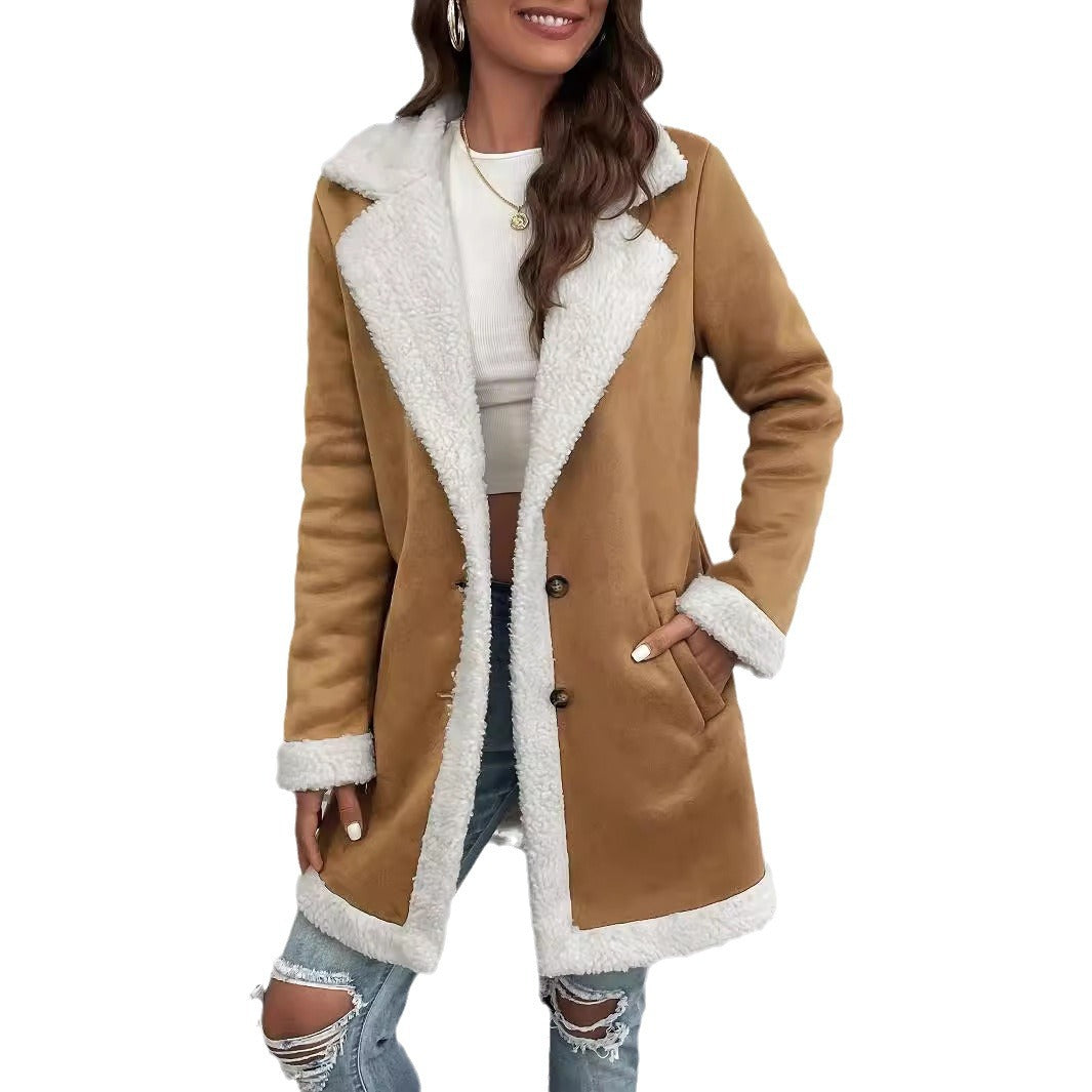 Women's Long Sleeve Lapel Thick Woolen Coat