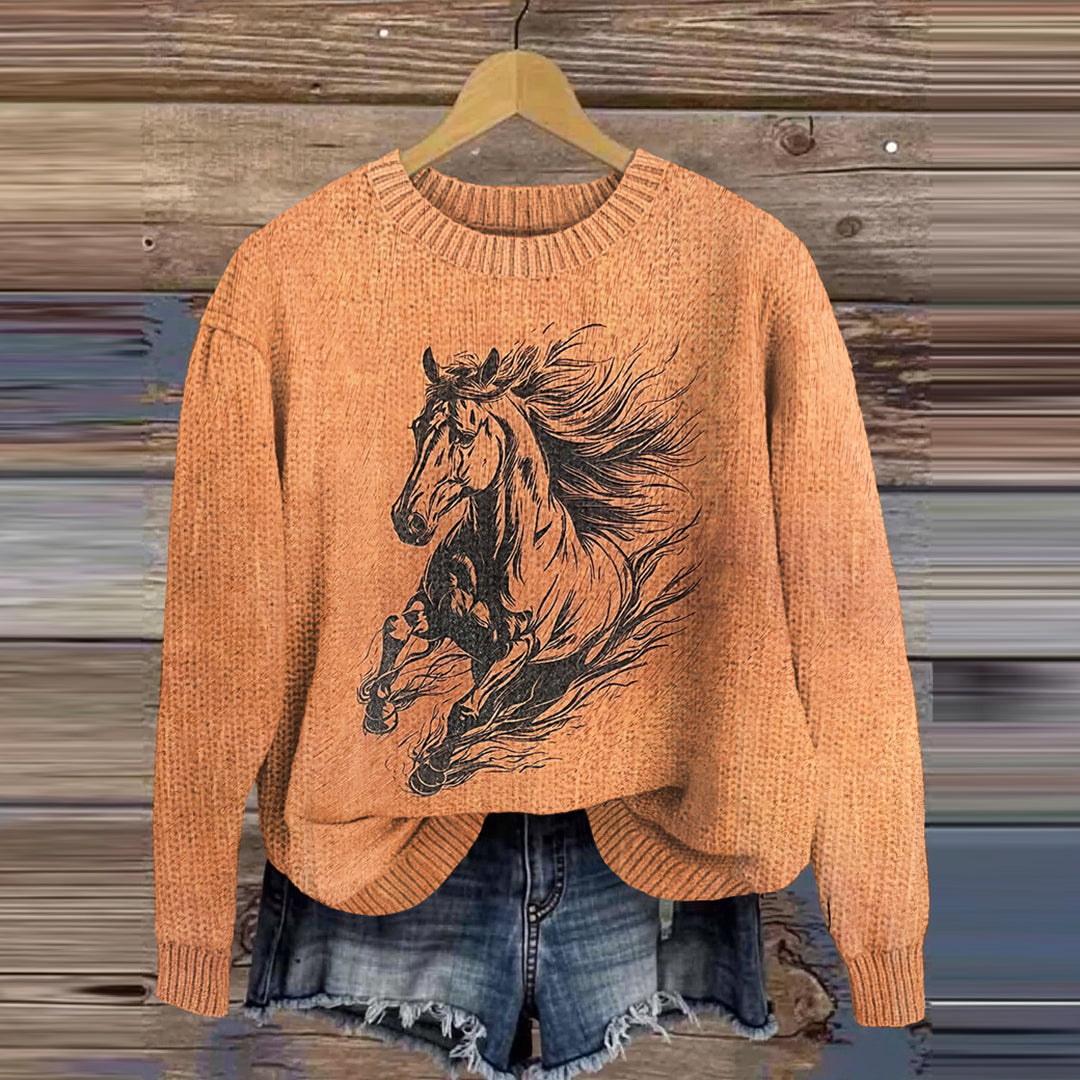 Vintage Tribal Horse Racing Print Knitted Sweater