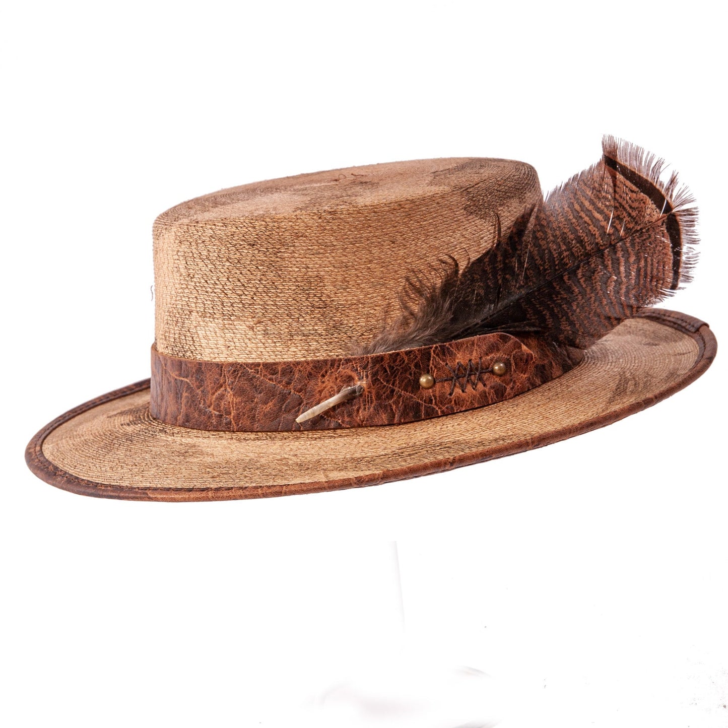 Palmetto - Distressed Straw Boater Hat - Leather Hat Band