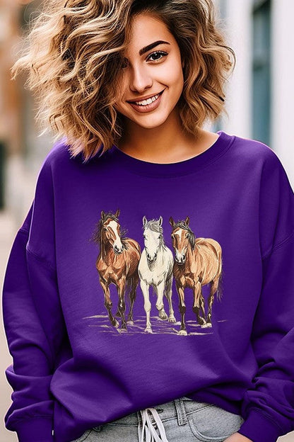 Three Horses Western Graphic Sweatshirt choice of colors