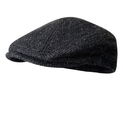 THE PEAKED Gatsby Flat Hat Black-Harris Tweed