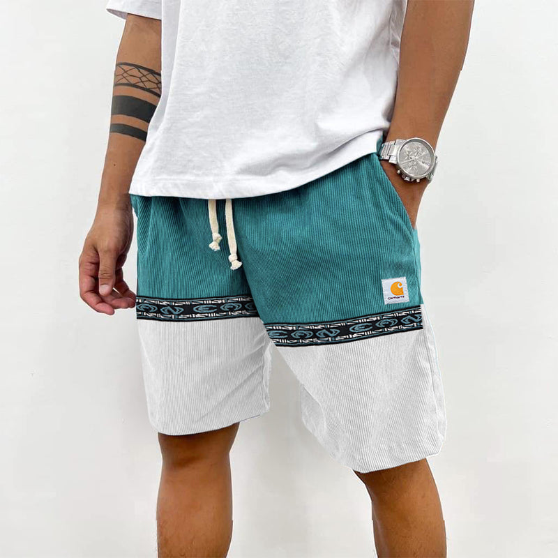 Corduroy Surf Shorts Unisex Street Contrasting Patchwork Retro Skateboard Shorts