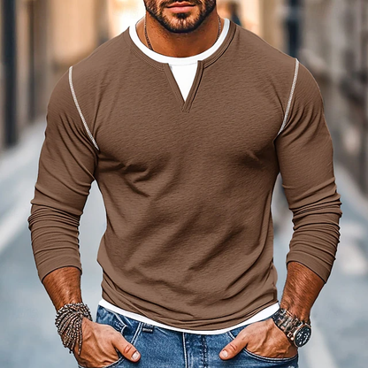 Men's Vintage Outdoor Crew Neck Patchwork Long Sleeve T-shirt