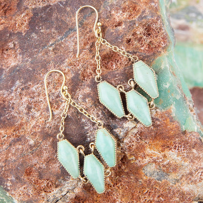 Trillion Green Turquoise Chandelier Earrings