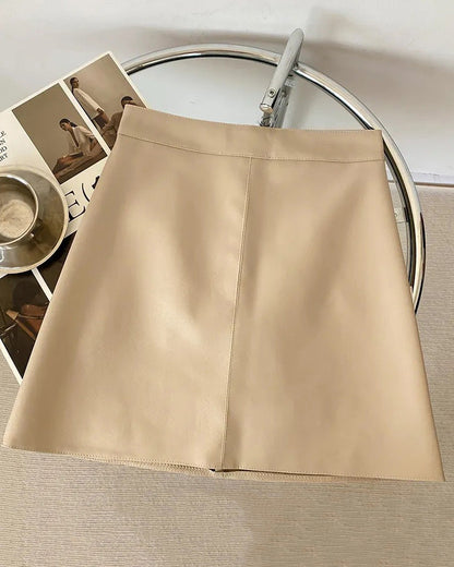 High-Waisted Pu Leather A-Line Hip Skirt