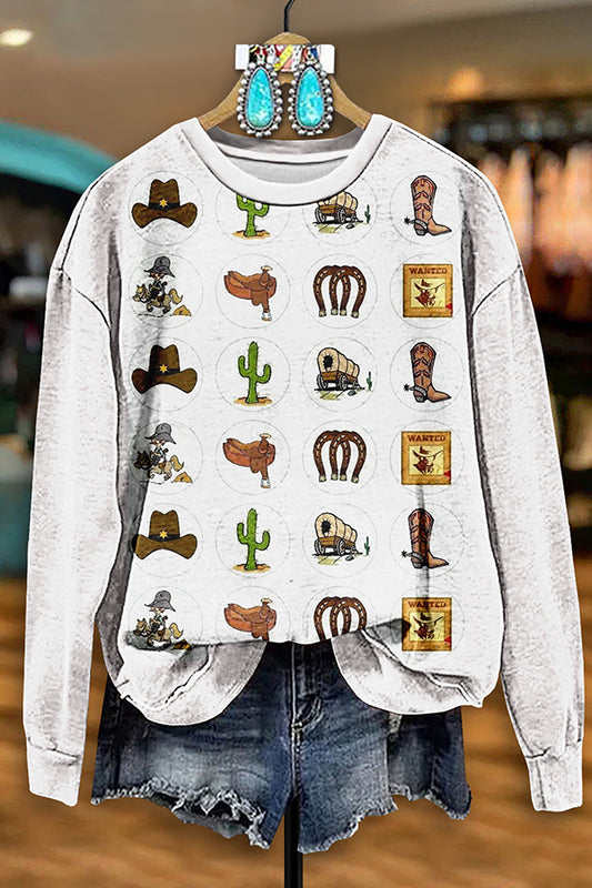 Vintage Western Saddle Print Sweatshirt