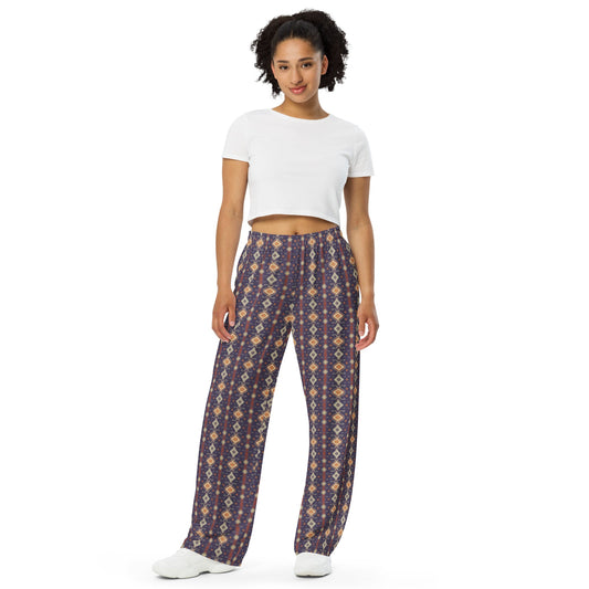 Gray Aztec Unisex Wide Leg Pants