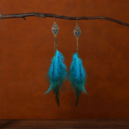 Bohemian Long Feather Tassel Handmade Earrings