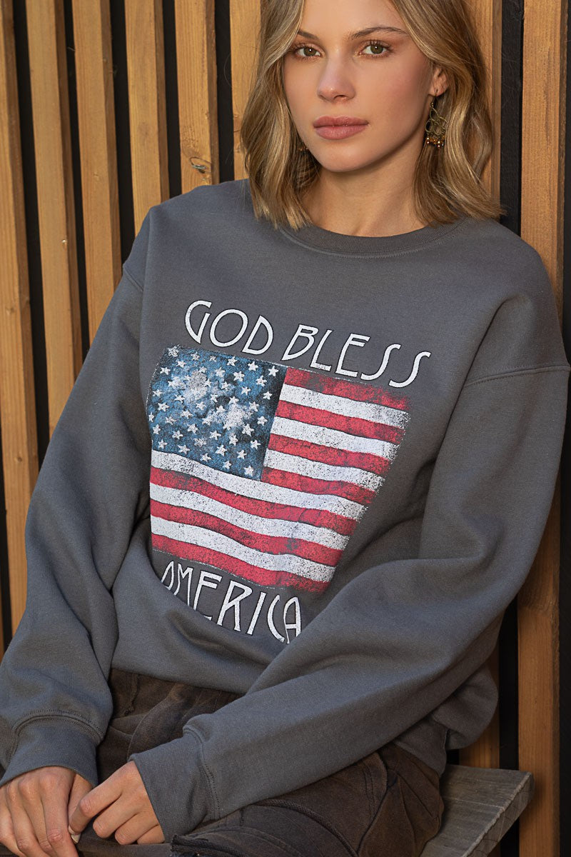 Pol Brand God Bless America American Patriotic Flag Sweatshirt