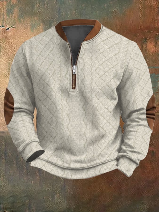 Men's Vintage Knit Print Zip-Up Sweatshirt