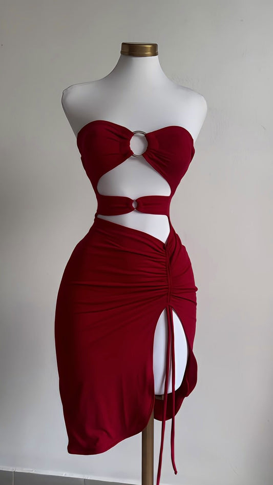 Red Elegant Cutout Slim Dress