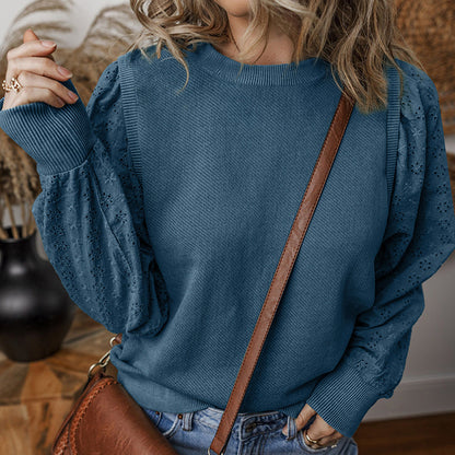 Loose And Versatile Textured Round Neck Long-sleeved Sweater