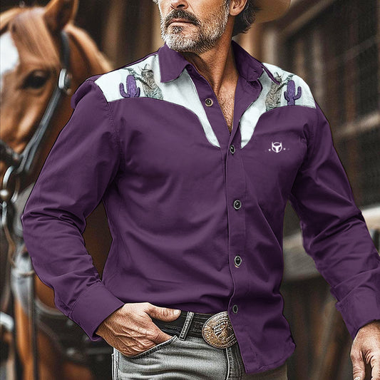 Men's Western Nomad Western Shooting Cat Print Long Sleeve Shirt