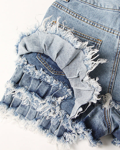 Women’s Spliced Fungus High Waist Denim Shorts