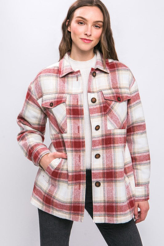 Plaid Button Up Jacket with Sherpa Lining choice of colors