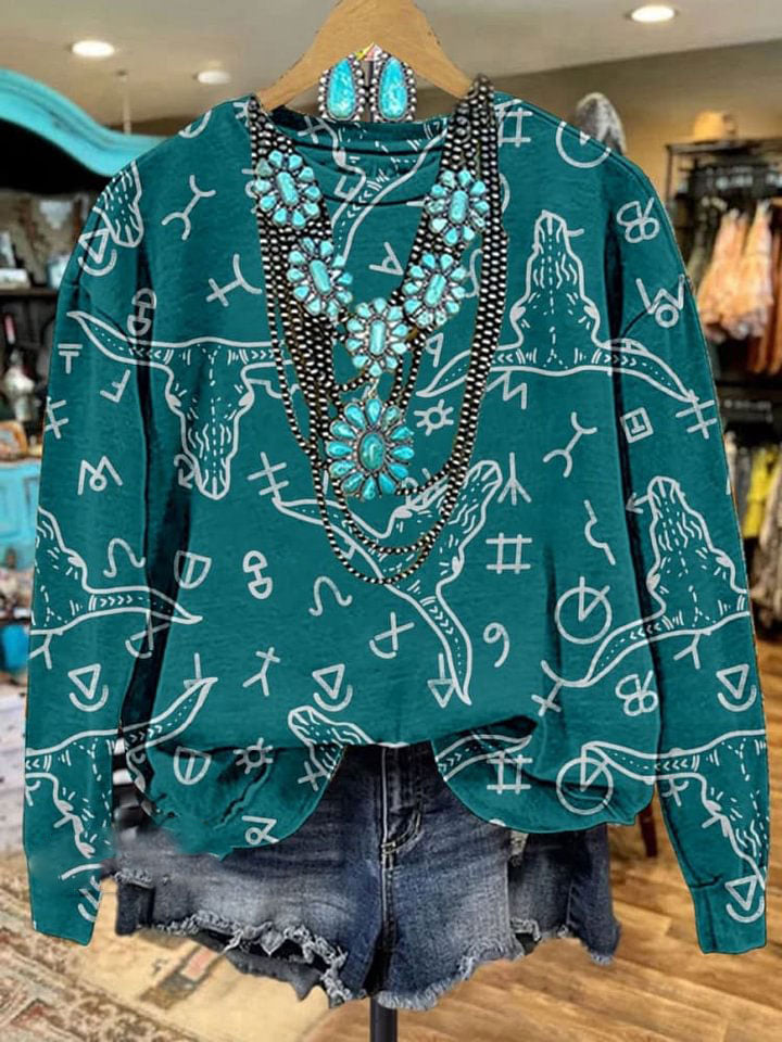 Vintage Print Casual  Sweatshirt