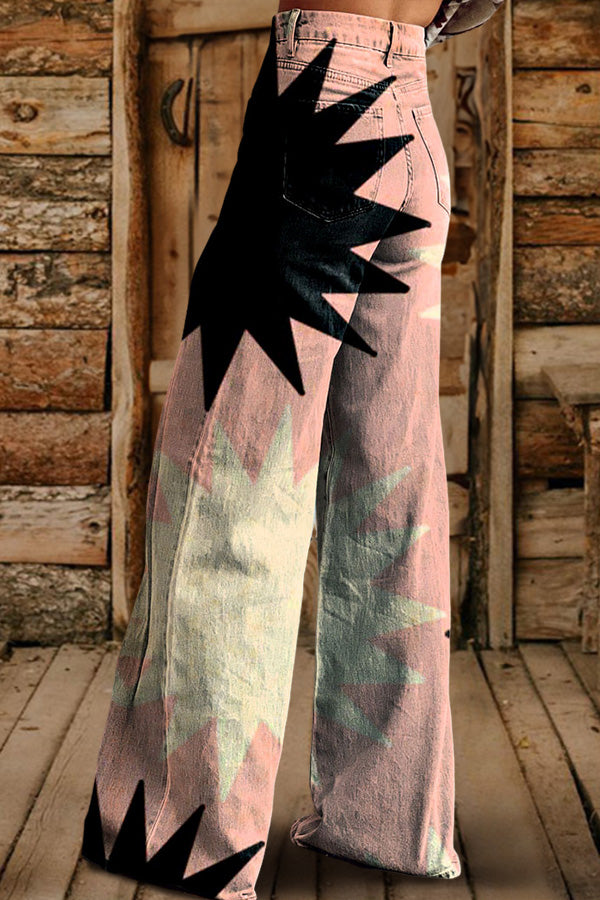 Vintage Printed Wide Leg Pants