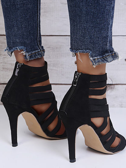 Casual Strappy Back Zipper Peep Toe Stiletto Heels