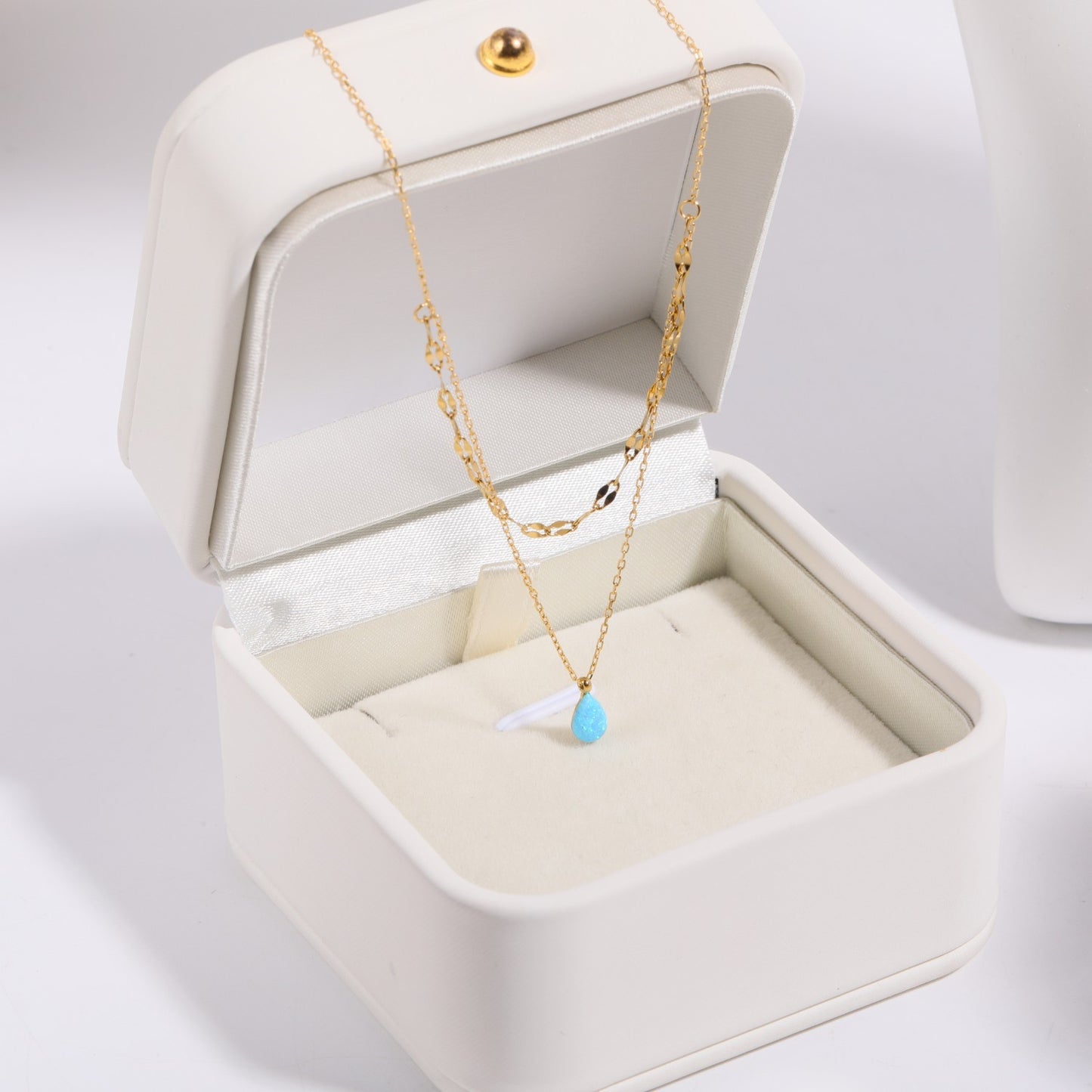 Women's Opal Blue Tear Drop Double Pendant Necklace