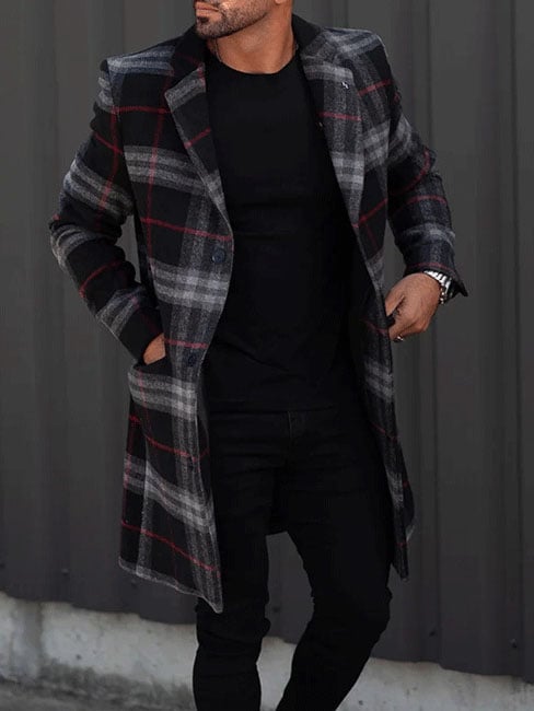 Men's Casual Printed Woolen Coat