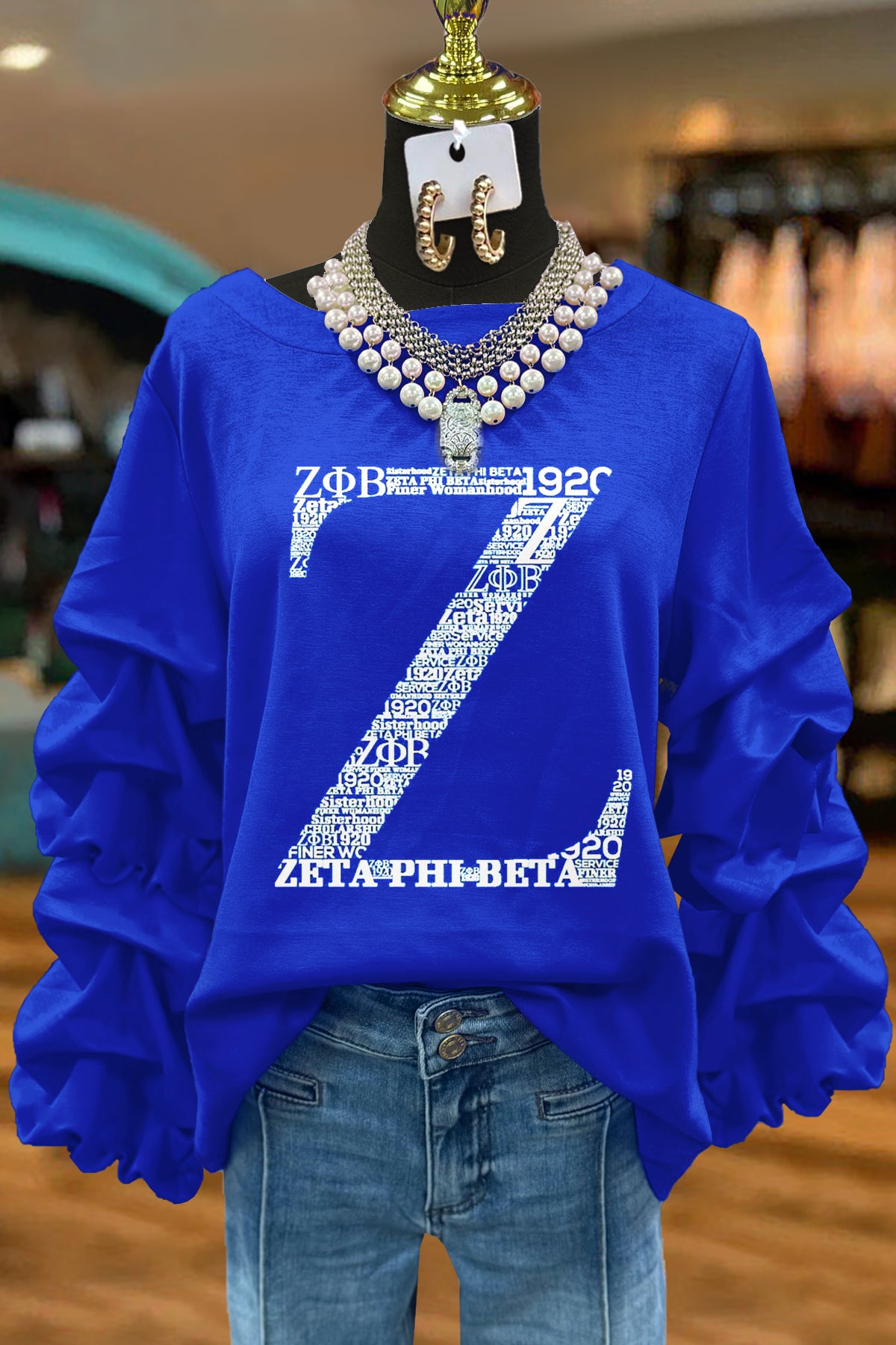 Zeta Phi Beta Sorority Print Pleated Sweatshirt