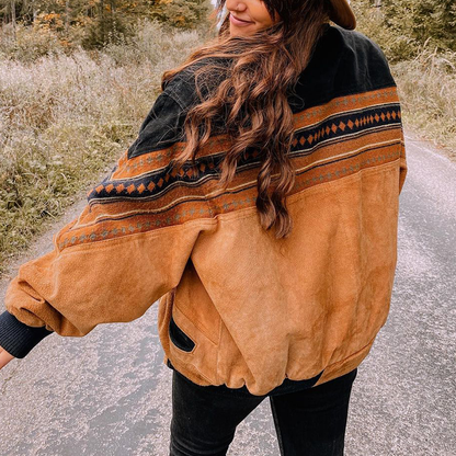 Oversized Vintage Aztec Bomber Jacket