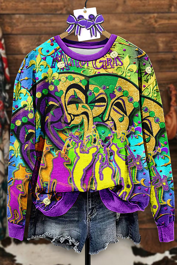 Vintage Mardi Gras Print Sweatshirt