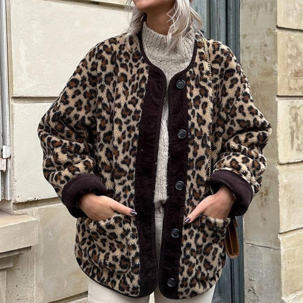 Women's Leopard Print Loose Lambswool Coat