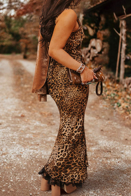 Pretty Leopard Print V Neck Dress