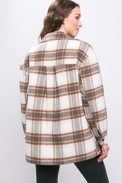 Plaid Button Up Jacket with Sherpa Lining choice of colors