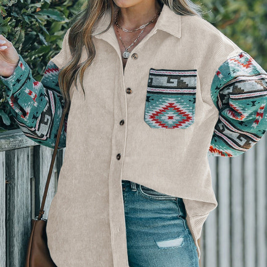 Ethnic Style Patchwork Thin Jacket Corduroy Cardigan