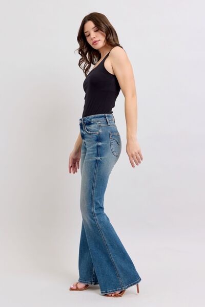 Judy Blue MR Tummy Control Vintage Wash Flare Bell Bottom Jeans