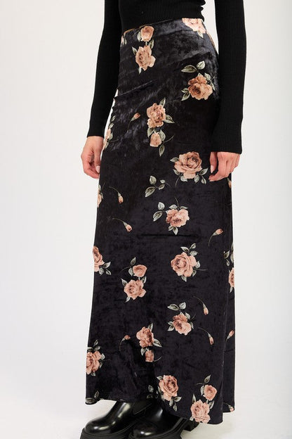 Velvet Floral Maxi Skirt