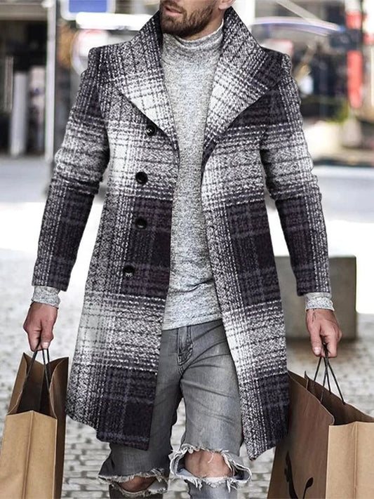 Men's Casual Button Front Plaid Faux Wool Jacket