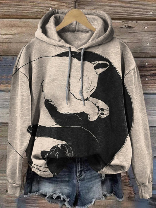 Retro Cat Print Casual Sweatshirt