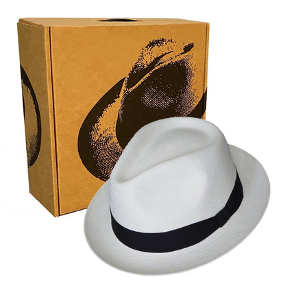 Teardrop Classic Fedora - Short Brim - Brisa Weave - White Straw - Black Band - Handwoven in Ecuador - GPH - HatBox Included-FREE SHIPPING