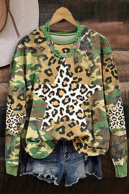 Camouflage Leopard Star Print Sweatshirt