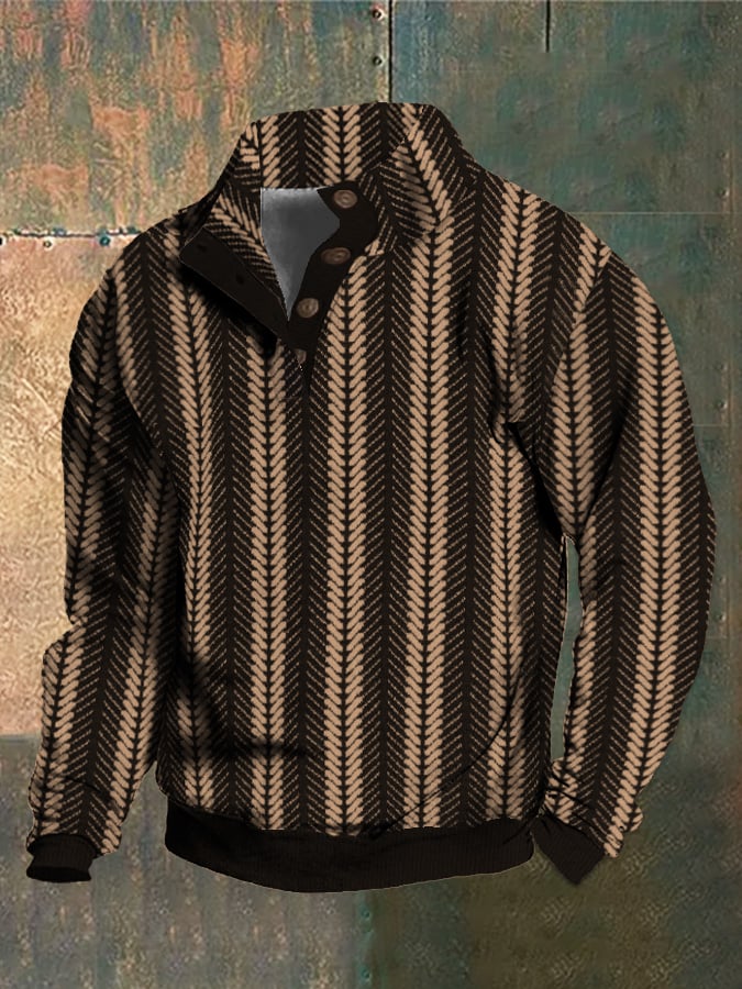 Men's Vintage Herringbone Western Stand Collar Sweatshirt