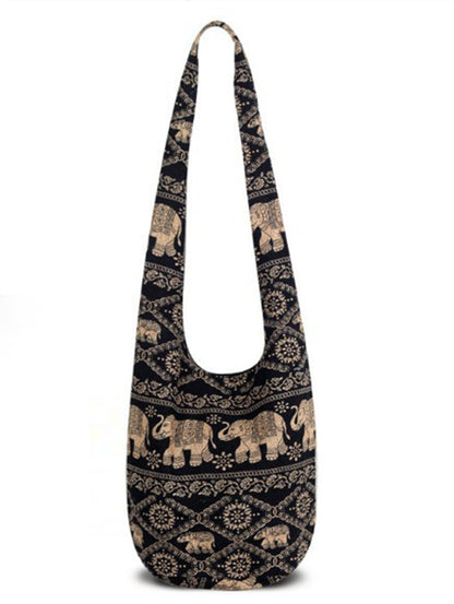 Ethnic Striped Print Zipper Large Capacity Bucket Bag