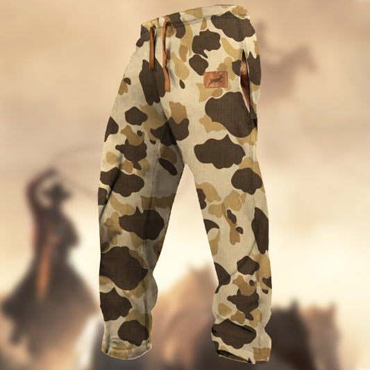 Men's Retro Camouflage Elk Logo Print Sports Casual Sweatpants