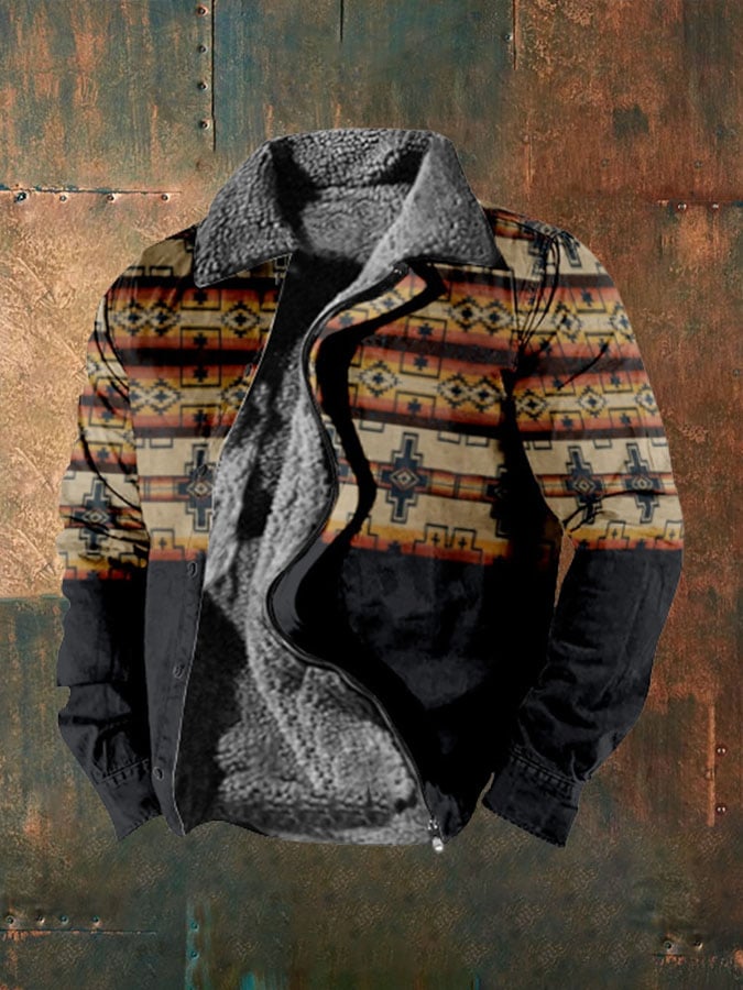 Men'S Retro Geometric Print Velvet Lapel Jacket